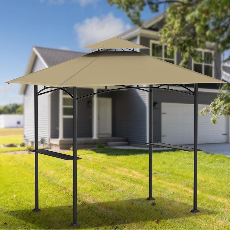 aonear Grill Gazebo Replacement Canopy Top - AONEAR 5'x8' Outdoor BBQ Tent Roof Cover Double Tiered Outdoor Grill Shelter Fit for Model L-GG001PST-F (Khaki) - Image 4